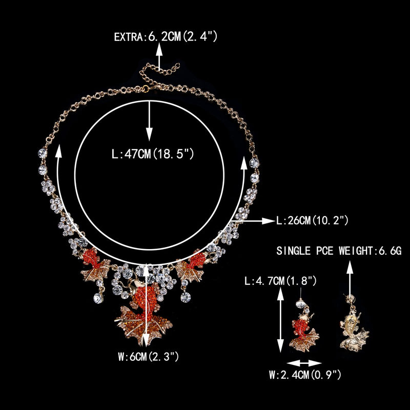 [Australia] - EVER FAITH Lovely Carp Wave Austrian Crystal Necklace Earrings Set Orange Gold-Tone 