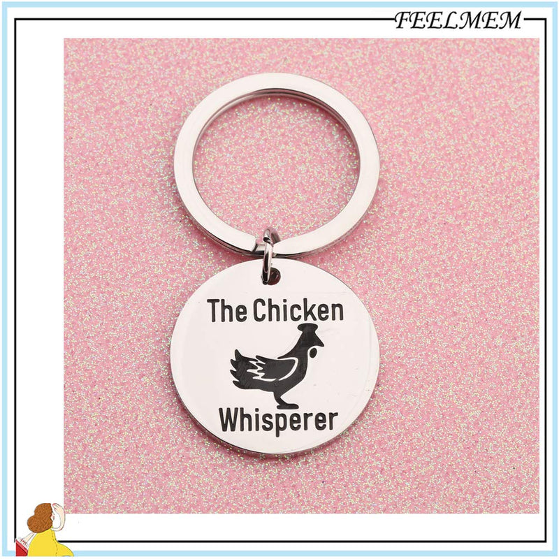 [Australia] - FEELMEM The Chicken Whisper Keychain Chicken Lover Gift Crazy Chicken Lady Gift Country Girl Gift Backyard Farm Keychain Farm Gift for for Farmers Girl Women Mom Wife silver 