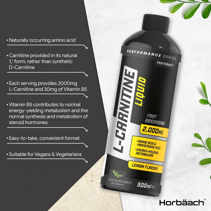 [Australia] - L-Carnitine Liquid 2000mg | 500ml | Vegan | Rapid Absorption Carnitine | Lemon Flavour | Workout Supplement | No Artificial Preservatives | by Horbaach 