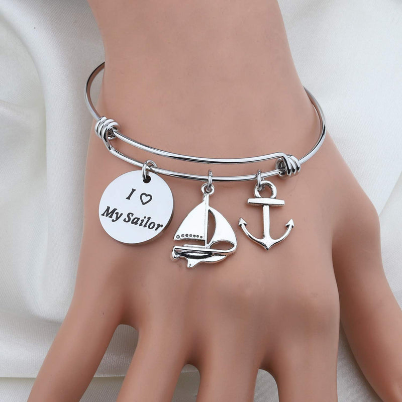 [Australia] - bobauna I Love My Sailor Anchor Keychain Military Deployment Jewelry Gift for Navy Girlfriend Wife Mom I love my sailor bracelet 