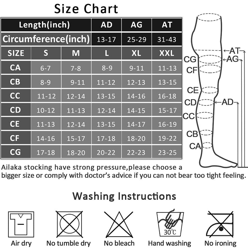 [Australia] - Ailaka 20-30 mmHg Compression Stockings for Women& Men, Thigh High Footless Varicose Veins Leg Sleeves Large (Pack of 1) Black 