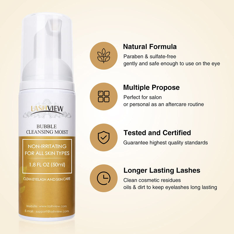 [Australia] - LASHVIEW Lash Shampoo, Eyelash Extensions Cleanser, 50ml with Soft Brush, Eyelid Foaming Cleanser, Gentle Formula without Irritation, Easy to Use and Rinse, For Home Use and Salon 