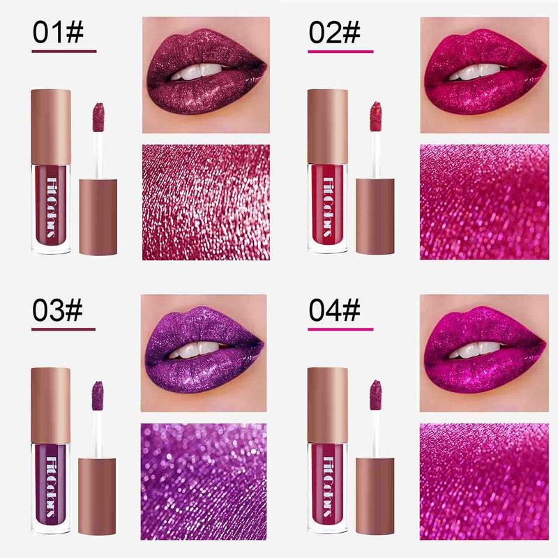 [Australia] - Sumeitang 4 Colors Glitter Lip Gloss Set Diamond Metallic Liquid Lipstick Waterproof Long Lasting Women Lip Makeup 4 Color Glitter Lip Glosses 