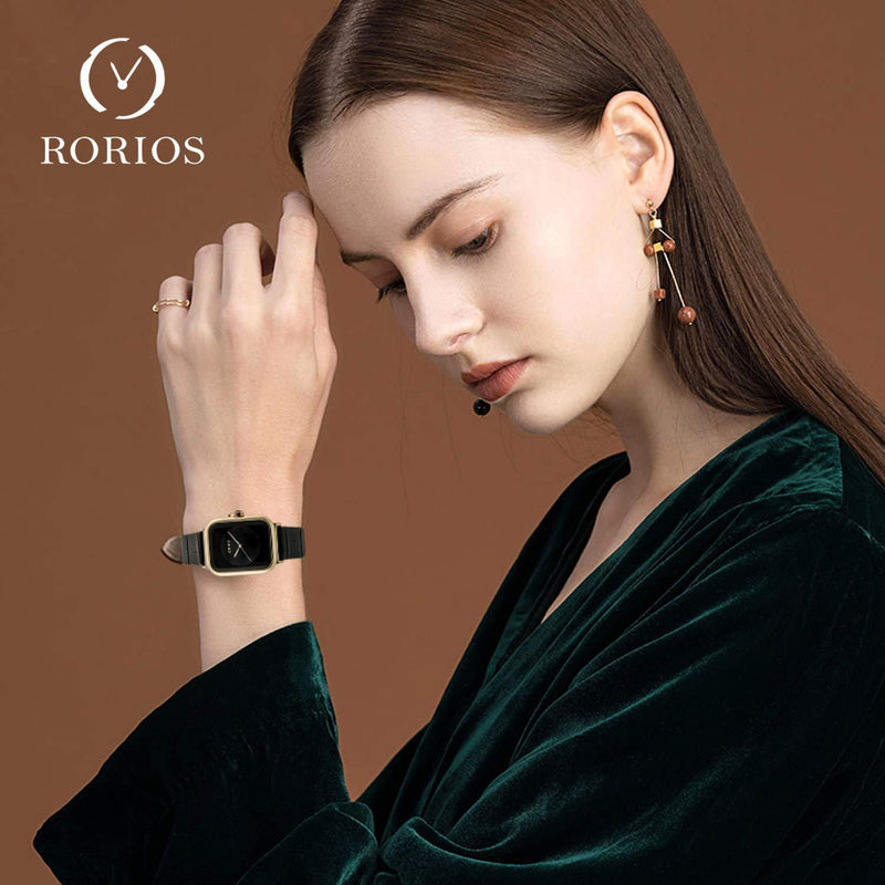 [Australia] - RORIOS Fashionable Women's Watches Analogue Quartz Watch with Leather Strap Minimalism Simple Wrist Watch for Ladies Girls Black 