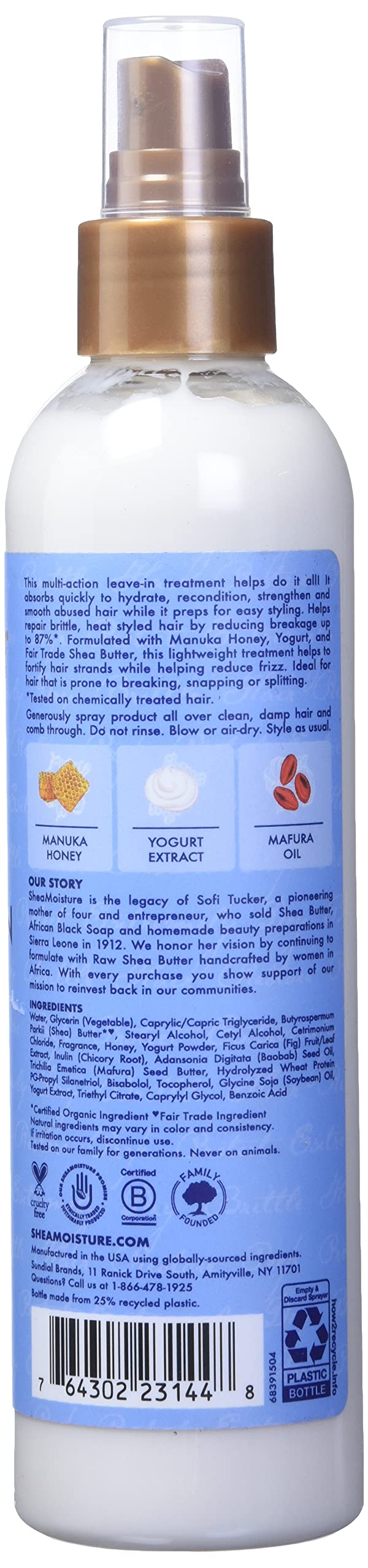 [Australia] - Manuka Honey and Yogurt Hydrate Plus Repair Multi-Action Leave-In by Shea Moisture for Unisex - 8 oz Treatment 