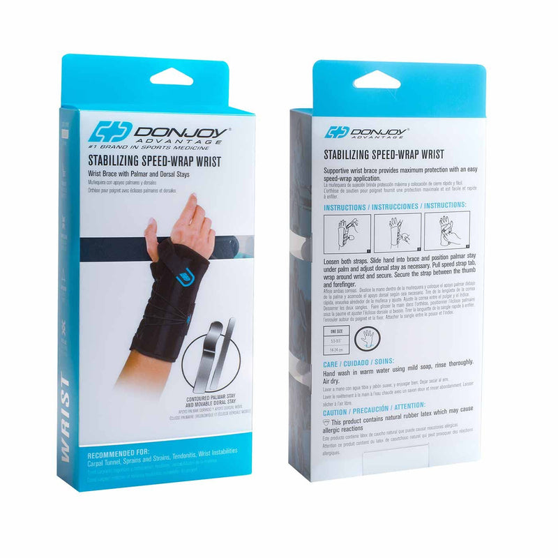 [Australia] - DonJoy Advantage DA161WB02-BLK-R Stabilizing Speed-Wrap Wrist Brace for Carpal Tunnel, Sprains, Strains, Tendonitis, Instabilities, Palm/Dorsal Stays Right 