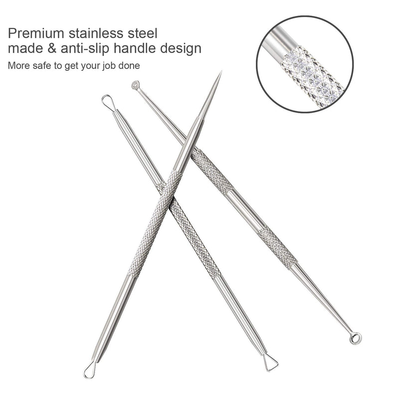 [Australia] - HotLife Professional Blackhead Remover Pimple Comedone Extractor Tools Set of 5, Best Splinter Acne Removal Kit and Skin Tools for Skin Blemishes, Whitehead, Pimples, Cysts and Zit Popper Silver 