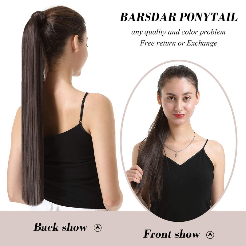 [Australia] - BARSDAR 24 Inch Ponytail Extension Long Straight Wrap Around Clip in Synthetic Fiber Hair for Women - Black 