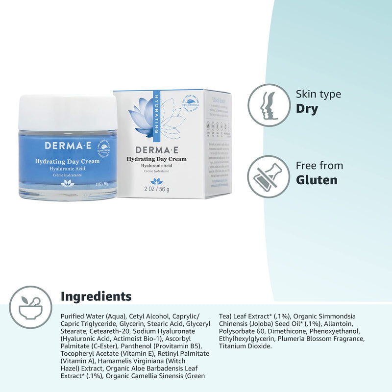 [Australia] - DERMA E Ultra Hydrating Antioxidant Day Cream – Advanced Face Moisturizer with Anti-Aging Squalane, Hyaluronic Acid and Ceramides to Smooth and Nourish, 2 Oz 
