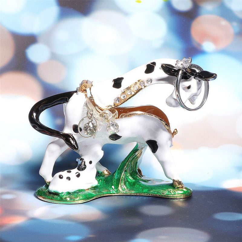 [Australia] - Waltz&F Mother Cow and Calf Jeweled Trinket Box Hinged Hand-Painted Ring Holder Home Decoration 