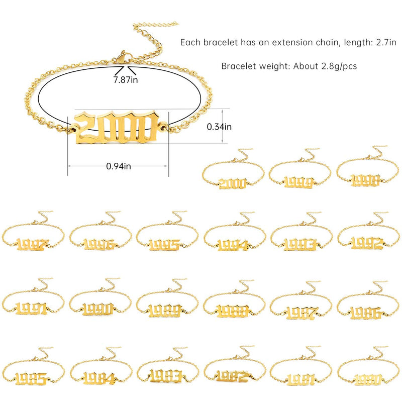 [Australia] - CSIYANJRY99 Birth Year Ankle Bracelets for Women,14K Gold Plated Birth Year Number Anklets Adjustable Chain Beach Foot Ankle Bracelets for Teen Girls Birthday Gifts 1980 