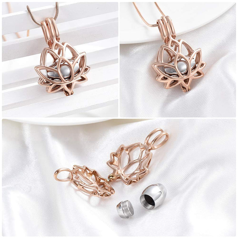 [Australia] - Cremation Jewelry Urn Pendant Necklace with Hollow Urn Cremation Jewelry for Ashes Lotus Flower Shape All Rosegold 