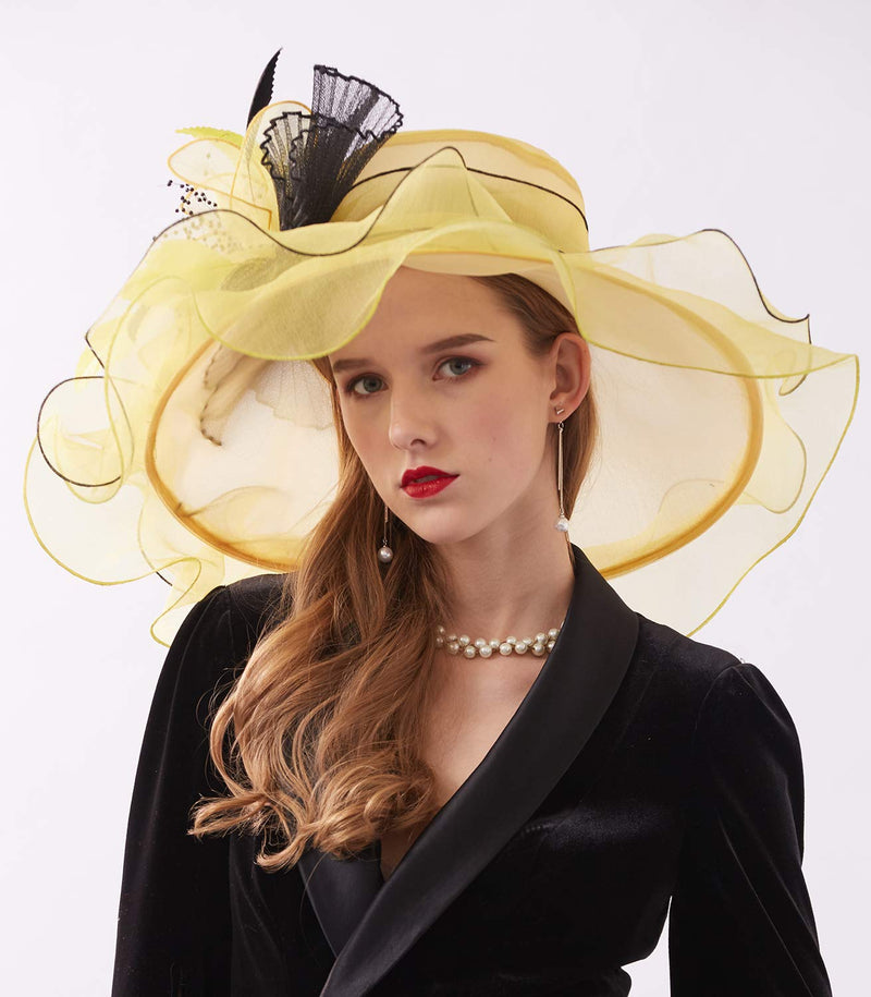 [Australia] - ORIDOOR Women Organza Fascinator Church Kentucky Derby Hat Floral Tea Party Wedding Hat 003d Yellow 