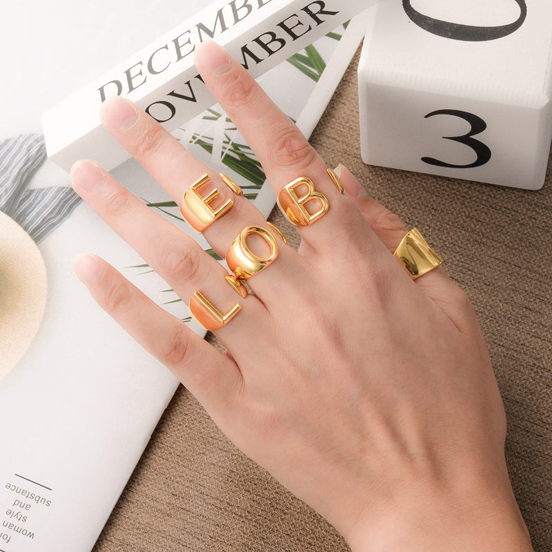 [Australia] - BTOYM Personalized 24K Gold Initial Ring for Women Men Stackable Letter Rings Statement Open Gold Rings for Girl Alphabet Bold Letter A to Z Resizable Knuckle Ring (with Gift Box) Gold-A 