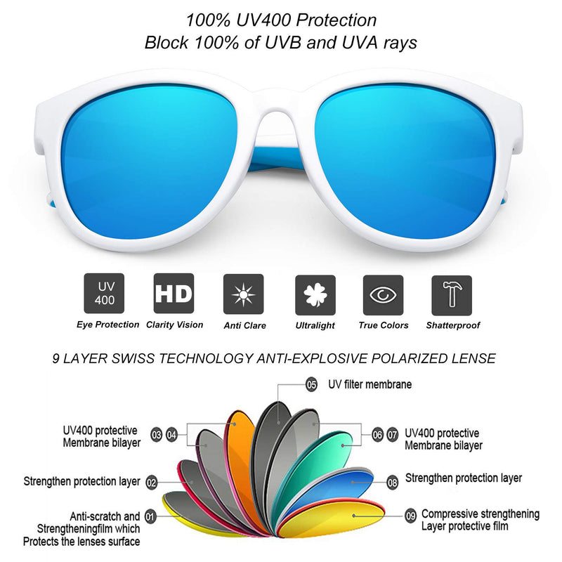 [Australia] - Kids Sunglasses Polarized Sport TPEE Unbreakable Flexible UV Protection for Boys Girls Age 6-12 Bright White/Blue Frame|blue Revo Lense 