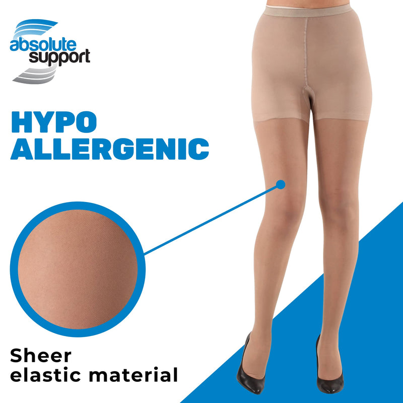 [Australia] - Made in USA - Sheer Compression Pantyhose 20-30mmHg for Women Circulation Medium Nude 