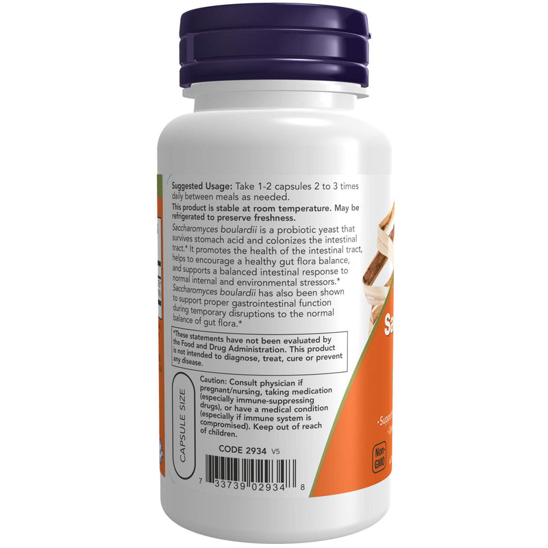 [Australia] - NOW Supplements, Saccharomyces Boulardii, 5 Billion CFU Probiotic, 60 Veg Capsules 