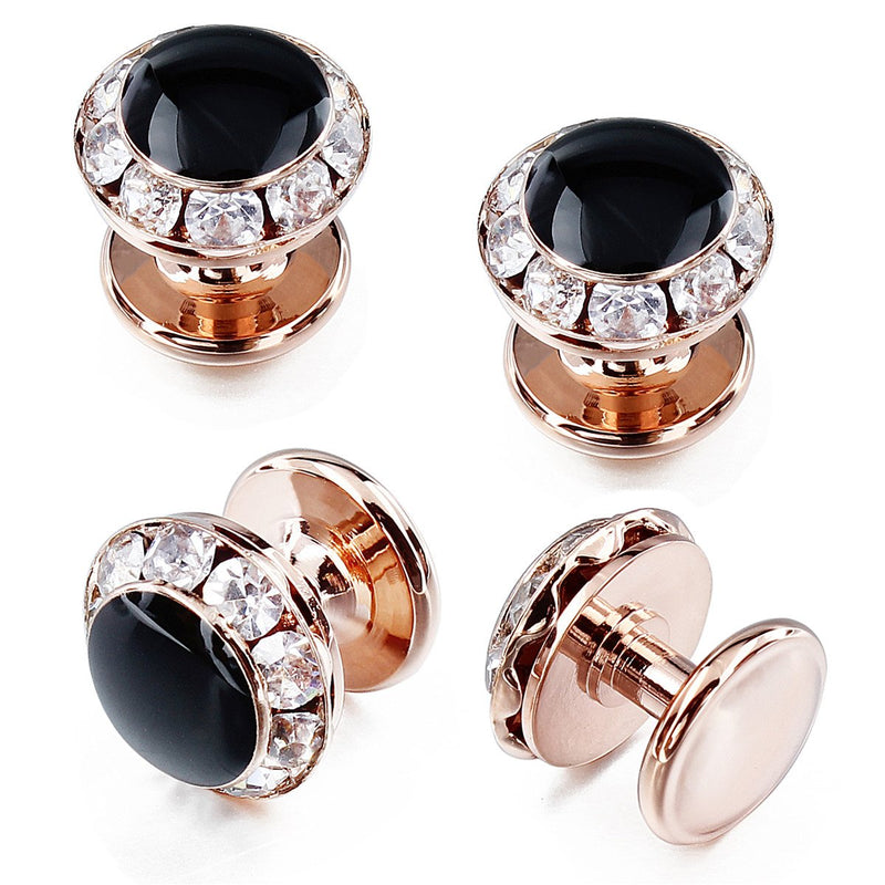 [Australia] - HAWSON Crystal Cuff Links and Studs Set for Mens Tuxedo Shrit Wedding Accessories Rose Gold 