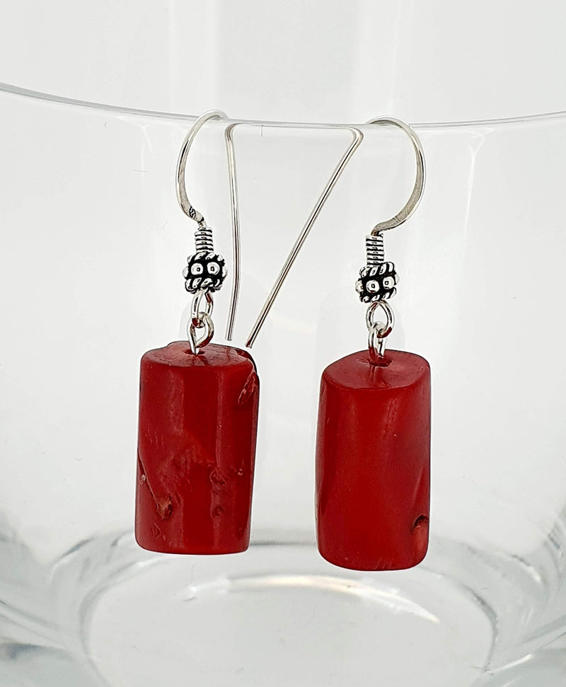 [Australia] - TreasureBay Handmade Red Coral Dangle Drop Earrings Made with 925 Sterling Silver 