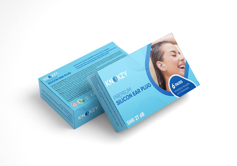 [Australia] - Knoxzy Silicone Ear Plugs for Sleeping Re-Usable Waterproof, SNR = 27dB Noise Cancelling Premium Moldable Ear Plugs for Sleeping, Travelling, Studying Noise Reduction Blue 6 Pair (Pack of 1) 