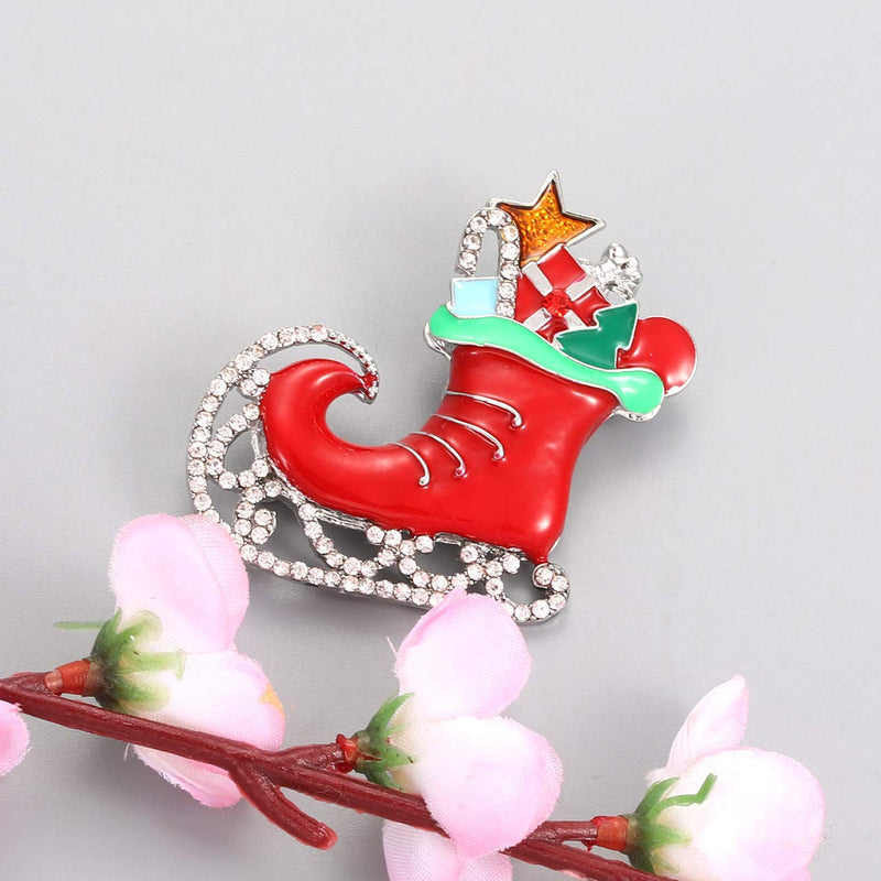 [Australia] - Christmas Brooch Pins For Women Girls Winter Snowflake Reindeer Deer Snowman Happy Holiday Boots Christmas Tree Crystal Brooches Set 6 Pack 