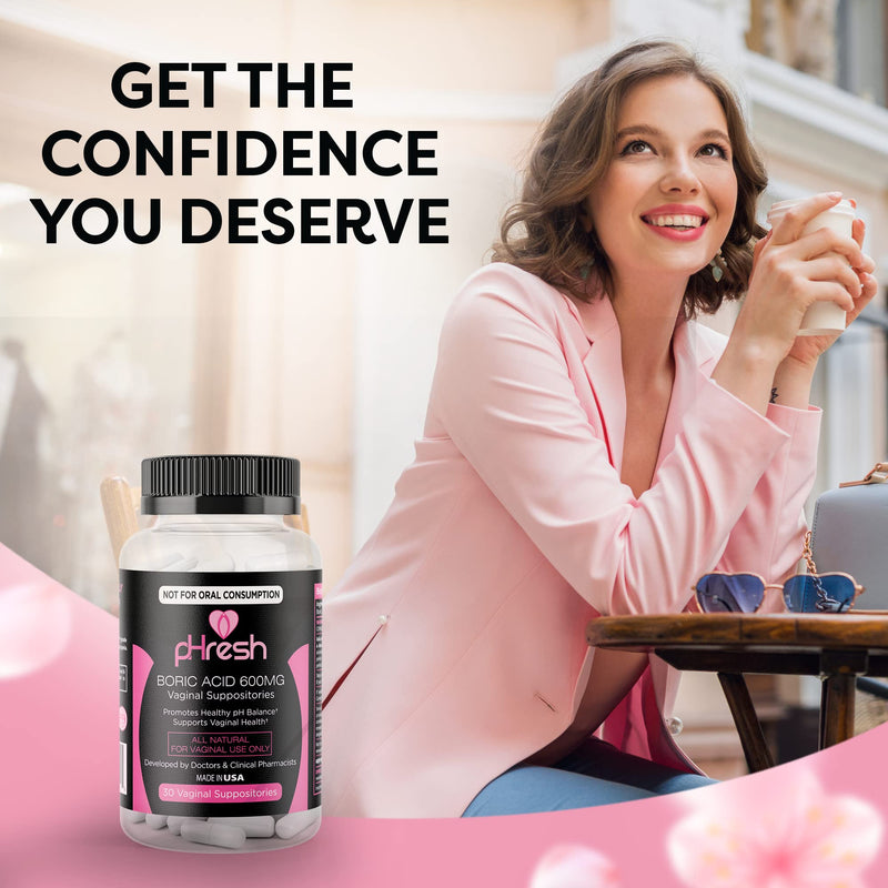[Australia] - pHresh Boric Acid Suppositories - Intimate Support for Women - Supports Vaginal Health & Promotes Healthy pH Balance - 30 Suppositories for Women - Made in The USA 