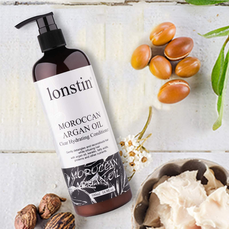 [Australia] - lonstin Hair Conditioner 500 ml, Argan Oil Conditioner Shine & Smooth Deep Moisturising Conditioner- Hair Conditioner for Women and Men with Dry Damaged, Curly & Frizzy Hair and Dry Scalp, 16.9 fl oz 