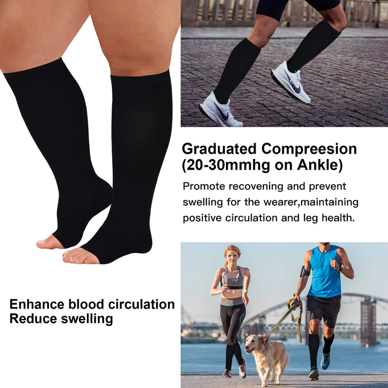 [Australia] - Blahhey 5XL Extra Wide Calf Compression Socks Toeless for Women Men 20-30 mmHg Plus Size Black 5X-Large 