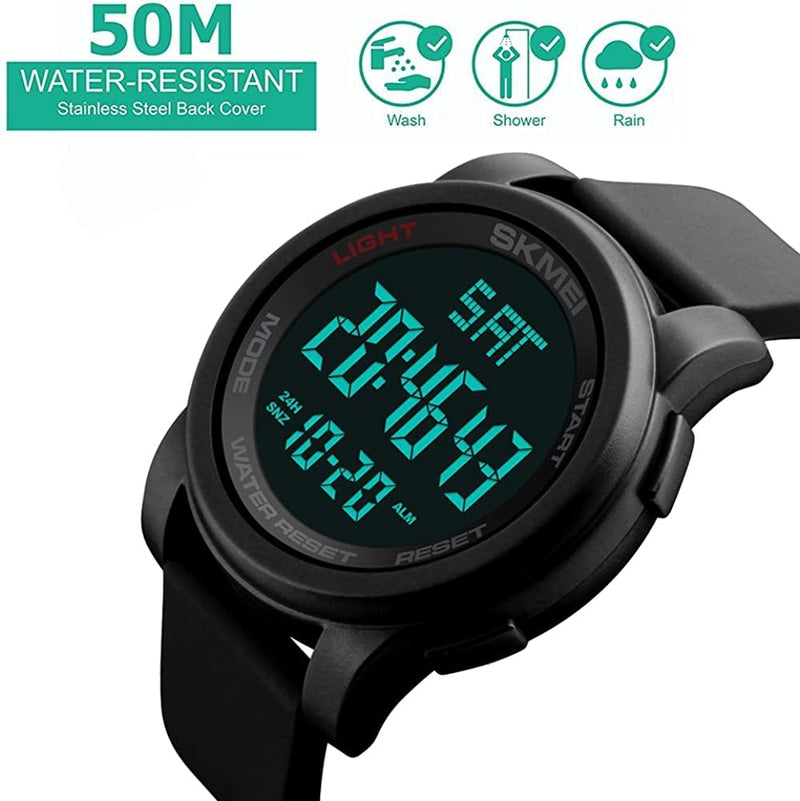 [Australia] - Men's Digital Sports Watch Military Electronic Waterproof Wrist Watches for Men with Stopwatch Alarm LED Backlight Black Dial 
