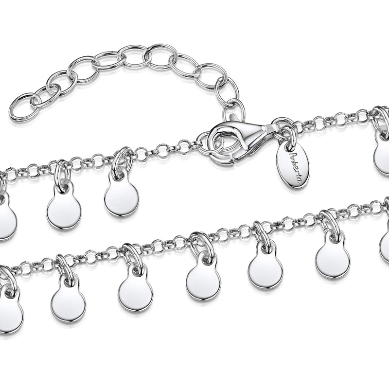 [Australia] - Amberta 925 Sterling Silver Adjustable Anklet - Chain for Women - Leg Ankle Bracelet - Various Types - 9" to 10" inch - Flexible Fit Rolo Belcher Chain Anklet with Coins 