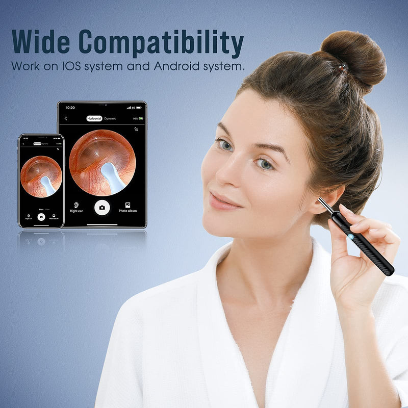 [Australia] - Ear Wax Removal, Ear Cleaner with Camera, Ear Wax Removal Tool Camera with 1080P, Otoscope with Light, Ear Wax Removal Kit with 6 Ear Pick, Ear Camera for iPhone, iPad, Android Phones Black 