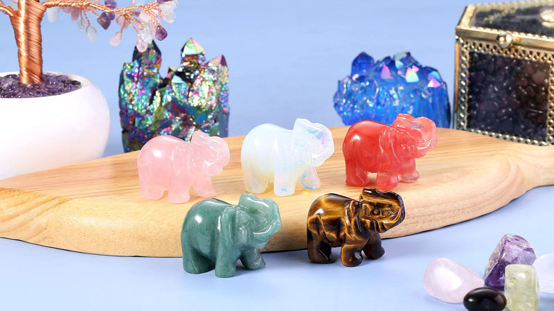[Australia] - CrystalTears Opalite Crystal Elephant Ornament Handcarved Natural Healing Crystal Gemstone Elephant Animal Figurine Statue for Home Office Decor Meditation Yoga 1.5" 