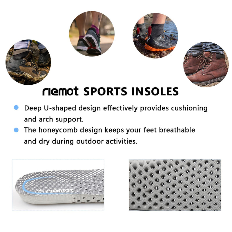 [Australia] - riemot Women's Shoe Insoles, Breathable Honeycomb Design Sport Shoe Insoles Cushioning Shoe Inserts Replacement Innersoles for Water Shoes Sneakers Work Shoes Grey EU 38 /US 7 EU 38: 7 US Women Grey-n 
