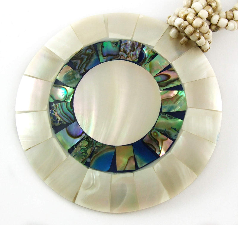 [Australia] - Natural Abalone Shell, Mother of Pearl Pendant 19 Inches Beads necklace Handmade Jewelry AA192 