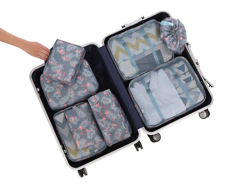 [Australia] - Amazon Brand - Eono 8 Pcs Packing Cubes for Suitcase Lightweight Luggage Packing Organizers Packing Cubes for Travel Accessories - Flamigo Flamingo 