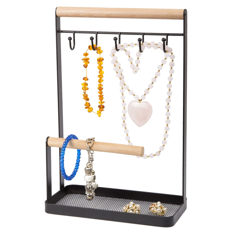 [Australia] - Creative Home 50250 Wire Jewelry and Watch Stand, Hanger, Organizer with Black Powder Coating, Acacia Wood, 7-7/8" x 4" x 12" H 