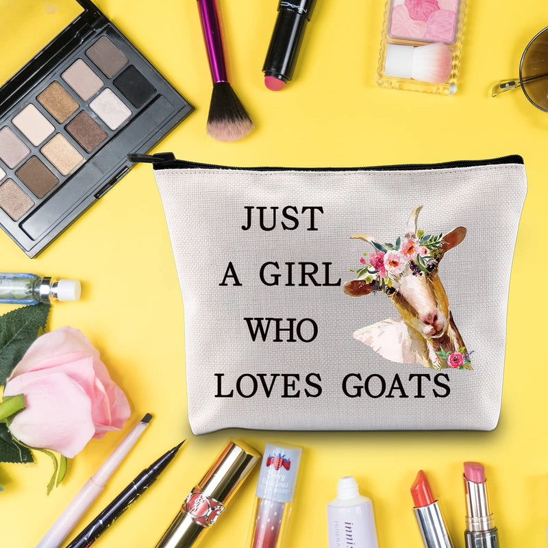 [Australia] - LEVLO Funny Goat Cosmetic BagAnimal Lover Gift Just A Girl Who Loves Goats Makeup Zipper Pouch Bag Goat Lover Gift For Women Girls (Who Loves Goats) 