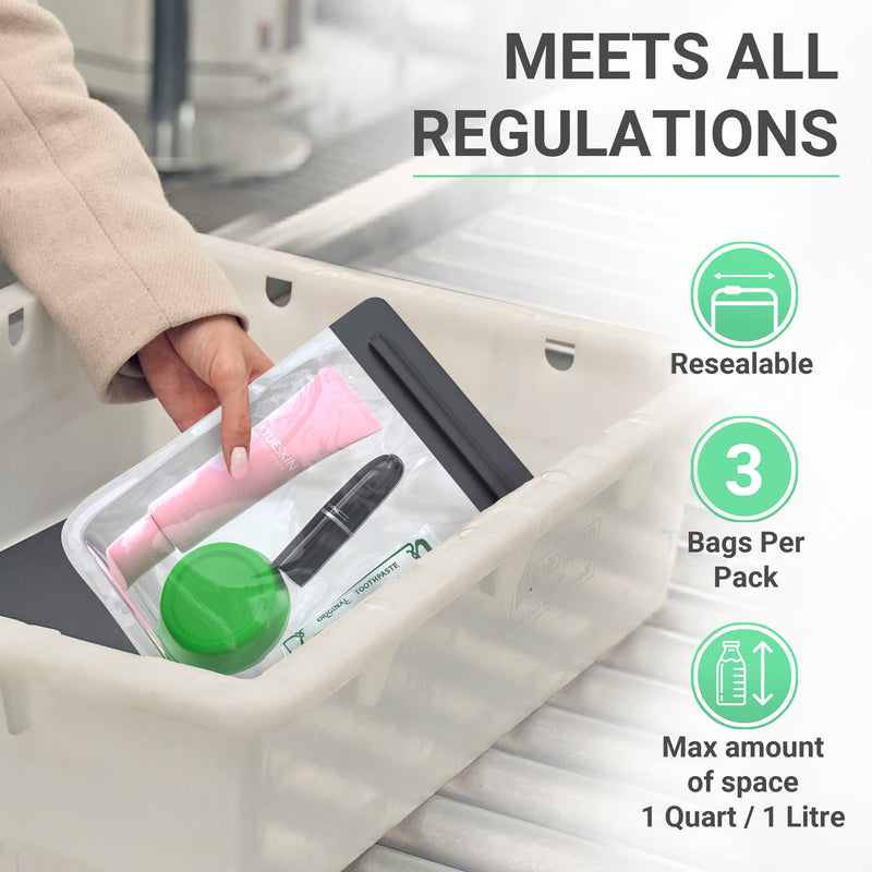 [Australia] - The Original Airport Security Liquids Bags - Clear Travel Toiletries Bag -100% Leakproof Airport Liquid Bag 20 x 20cm - Security Approved Travel Toiletry Bag by Ogato- Clear Travel Makeup Bag - 3pcs 