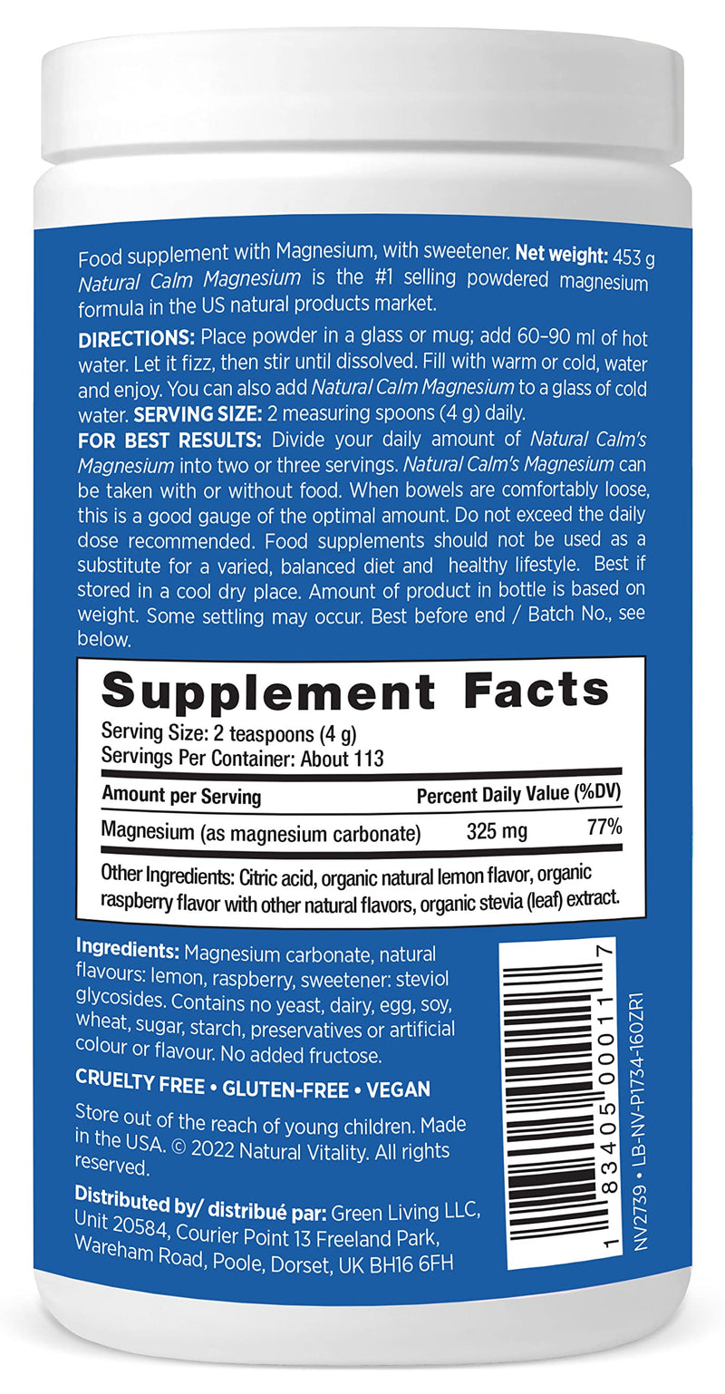 [Australia] - Natural Vitality Natural Calm - RLS - Restless Legs - Relaxation - Stress - Muscle Cramps - Tension - Unwind - Amazing Taste - Raspberry Lemon - 226 Gram (8oz) 