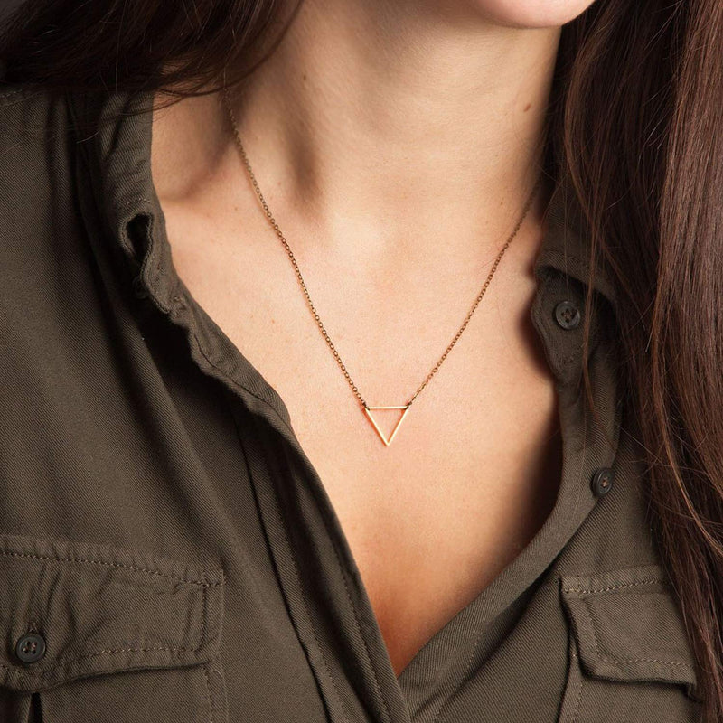 [Australia] - DeScount Dainty Geometric Pendant Necklace,Triangle,Circle,Square,Bar,Star Layering Pendant Necklaces for Women Triangle 