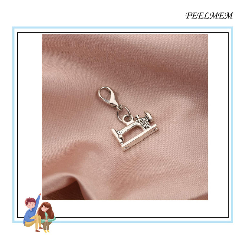 [Australia] - FEELMEM Sewing Charm Sewing Machine Charm Clip on Charm Zipper Pull Charm Sewing Jewelry Quilting Jewelry Gift for Quilters/Sewers/Seamstress/Costume Designers Silver 