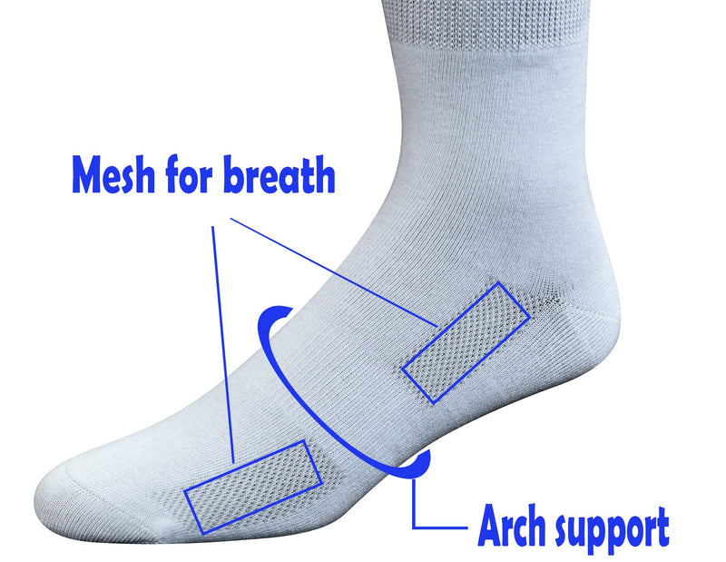 [Australia] - Yomandamor Mens Bamboo Diabetic Over the Calf Breathable Mesh Socks with Non-binding Top,4 Pairs 10-13 4 Pairs White 