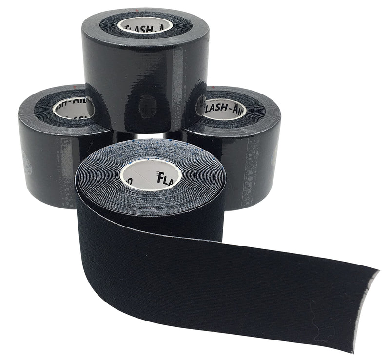 [Australia] - Kinesiology Tape (4-Pack) Rehabilitation Tape for Muscle Pain and Sports Injuries - Latex-Free (2 Inches Wide by 16 Feet Long) Black 