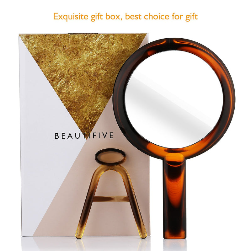 [Australia] - Beautifive Hand Mirror, Hand Held Mirrors with Adjustable Handle，1x/7x Magnifying Double Sided Handheld Makeup Mirror with Stand for Vanity Beauty Travel Table Shaving Bathroom Amber Color 1X/7X 