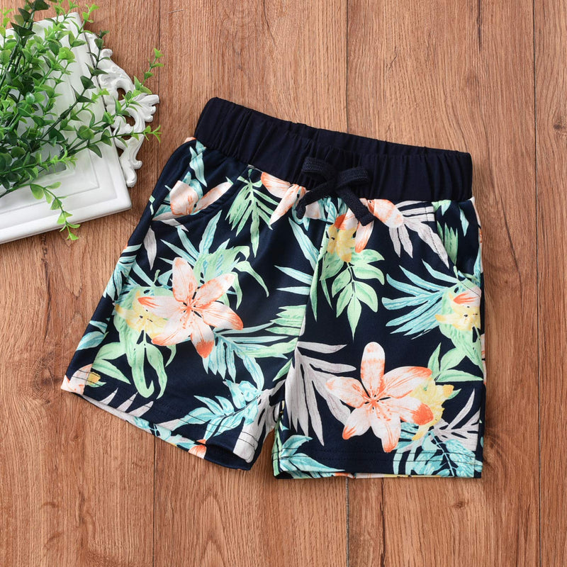 [Australia] - Toddler Little Boys Girls Summer Outfits Hawaiian Floral T-Shirt Shorts Set Beach Clothes Black 2T 