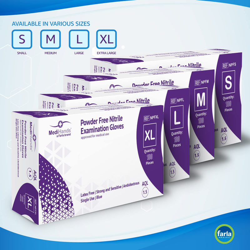 [Australia] - MediHands Nitrile Gloves Medium, Blue Heavy Duty Disposable Gloves, Powder Free, Latex Free, and Protein Free, Medical, Food, Multi Use, Pack of 100 M 