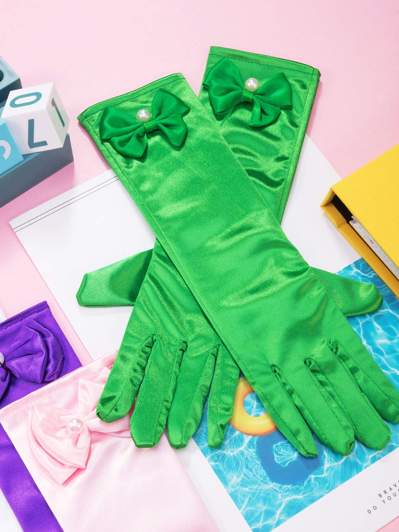 [Australia] - 9 Pairs Girls Satin Gloves Bowknot Gloves Princess Gloves for Kids Party, Wedding, Formal Pageant, Ages 3T to 8 Years, Color 3, Small 