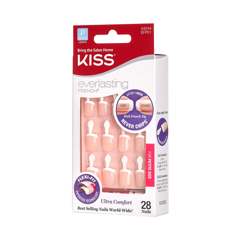 [Australia] - KISS Everlasting French Nails Kit, Petite Length 28 nails EFP01 (1 PACK) 28 Count (Pack of 1) 