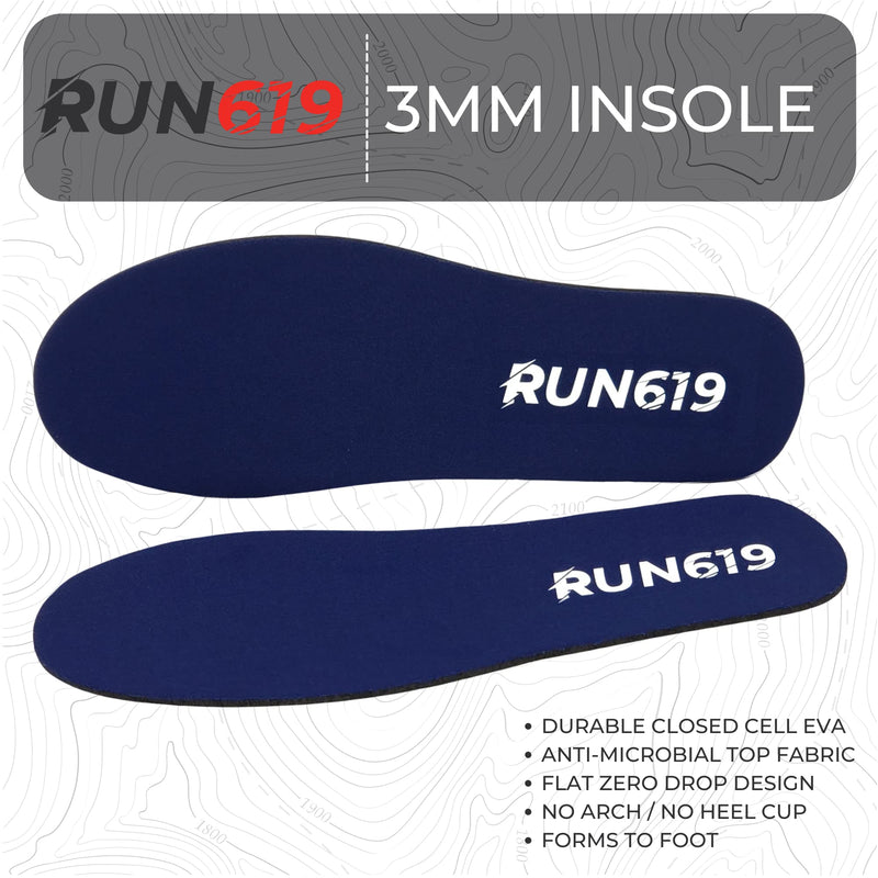 [Australia] - RUN619 Zero Drop Shoe Insoles - Thin Flat Medium Shoe Inserts w/ No Arch Support - Foot Forming - Perfect for Running Walking Work or Hiking - Thin 3mm Insoles (Size D - Men's 9-10 / Women's 10-11) Size D - Men's 9-10 / Women's 10-11 