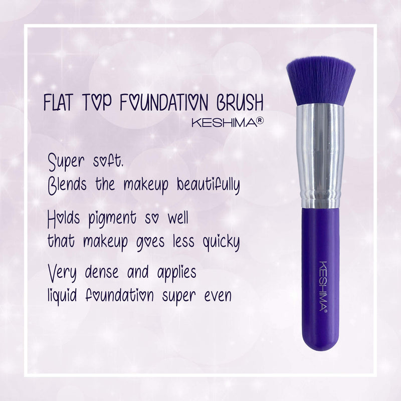 [Australia] - Flat Top Kabuki Foundation Brush By Keshima - Premium Makeup Brush for Liquid, Cream, and Powder - Buffing, Blending, and Face Brush (Regular Size, Neon Purple) Regular Size 